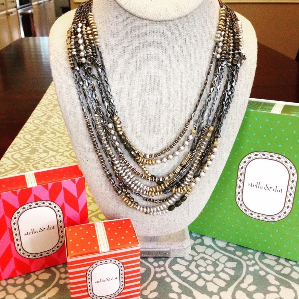 Stella & Dot Silver and Gold Multi-Strand Necklace